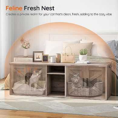 Double Cat Litter Box Furniture with Storage Layer