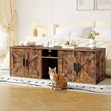 Double Cat Litter Box Furniture with Storage Layer