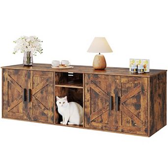 Double Cat Litter Box Furniture with Storage Layer