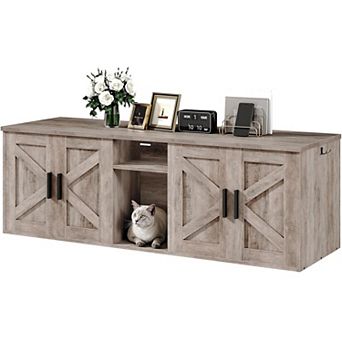 Double Cat Litter Box Furniture with Storage Layer