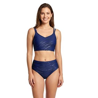 Charmo Women's Embossed Double Strap High Waisted Bikini Set with Adjustable Straps