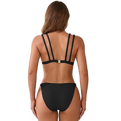 Charmo Women's Braided Strap Triangle Bikini Set with Back Clasp
