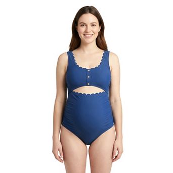 Charmo Women's Maternity Scallop Edge Cutout One Piece Swimsuit with Adjustable Straps