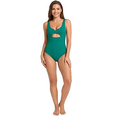 Charmo Women's Ribbed Cutout One Piece Swimsuit with Adjustable Straps & Back Clasp