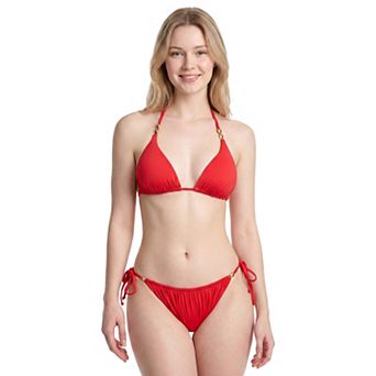 Charmo Women's Solid Triangle Halter Bikini Set with Adjustable Tie Side Bottoms