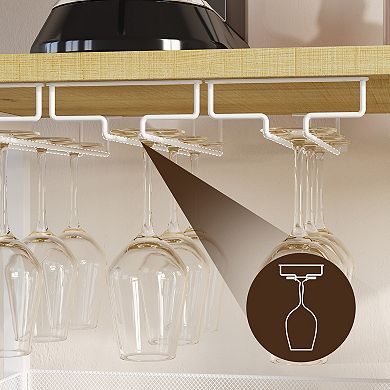 Wine Bar Rack Cabinet, Adjustable Shelves Coffee Bar Cabinet with Mesh Door and Baffle Design