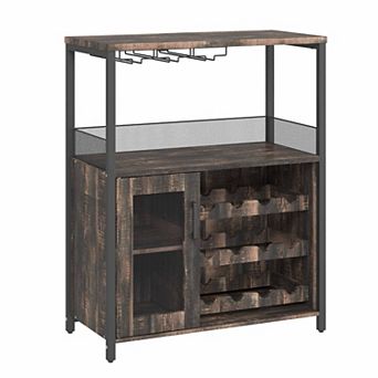 Wine Bar Rack Cabinet, Adjustable Shelves Coffee Bar Cabinet with Mesh Door and Baffle Design