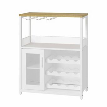 Wine Bar Rack Cabinet, Adjustable Shelves Coffee Bar Cabinet with Mesh Door and Baffle Design