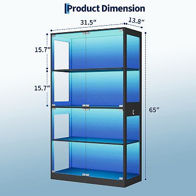 Glass Display Cabinet 4-Tier Curio with LED Lights, Smart Sensor & Charging Ports