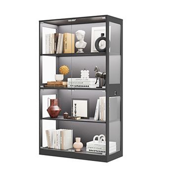 Glass Display Cabinet 4 tier Curio with LED Lights, Smart Sensor & Charging Ports