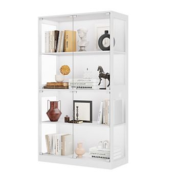 Glass Display Cabinet 4 tier Curio with LED Lights, Smart Sensor & Charging Ports