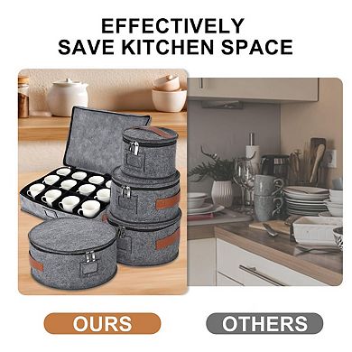 5-Piece Premium Dinnerware Storage Set, Felt Lined Dish & Mug Organizer Box with Zipper