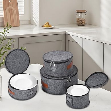 5-Piece Premium Dinnerware Storage Set, Felt Lined Dish & Mug Organizer Box with Zipper