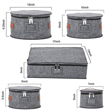 5-Piece Premium Dinnerware Storage Set, Felt Lined Dish & Mug Organizer Box with Zipper