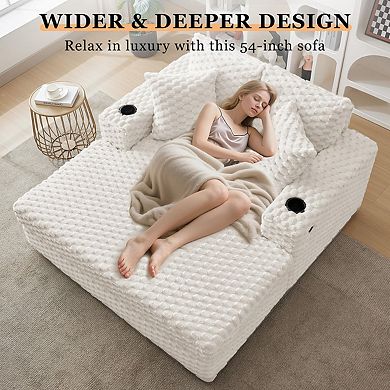 60" Oversized Chaise Lounge with Cup Holder