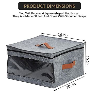4 Pack Hat Storage Box Set, Stackable Round Brim Hats Organizer
