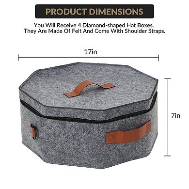 4 Pack Hat Storage Box Set, Stackable Round Brim Hats Organizer