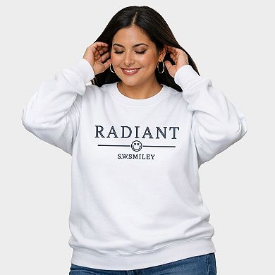 S.W.Smiley Embroidered Radiant Smiley Outline - Women's Plus Sized Graphic Sweatshirt