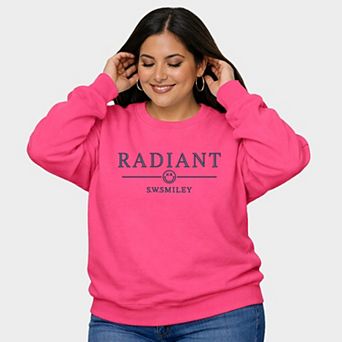 S.W.Smiley Embroidered Radiant Smiley Outline - Women's Plus Sized Graphic Sweatshirt