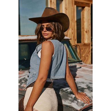 Women's Denim Vest Sleeveless V Neck Button Down Summer Crop Jean Tops