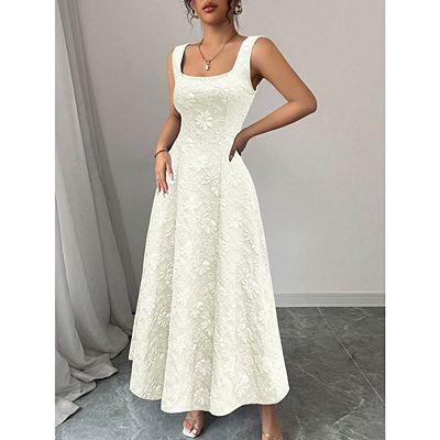 tank flowy dress Women's Floral Maxi Dress Elegant Square Neck Sleeveless Flowy Tank Dresses