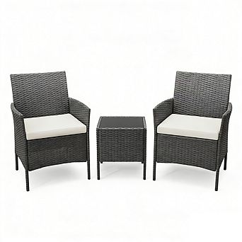 3 pc PE Rattan Patio Furniture Set, Wicker Chairs with Cushions for Garden, Backyard