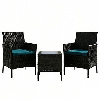 3 pc PE Rattan Patio Furniture Set, Wicker Chairs with Cushions for Garden, Backyard