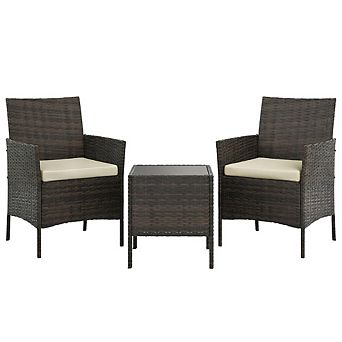 3 pc PE Rattan Patio Furniture Set, Wicker Chairs with Cushions for Garden, Backyard