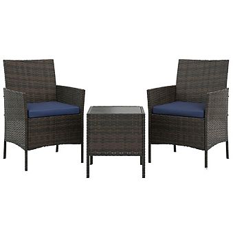 3 pc PE Rattan Patio Furniture Set, Wicker Chairs with Cushions for Garden, Backyard