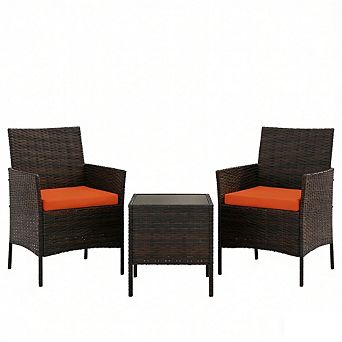 3 pc PE Rattan Patio Furniture Set, Wicker Chairs with Cushions for Garden, Backyard