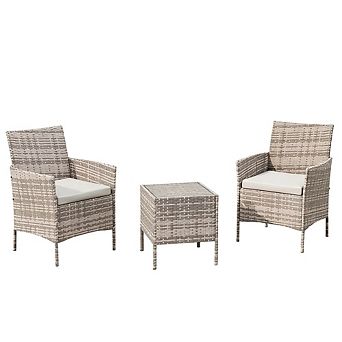 3 pc PE Rattan Patio Furniture Set, Wicker Chairs with Cushions for Garden, Backyard