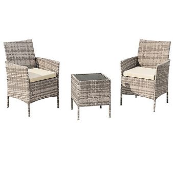 3 pc PE Rattan Patio Furniture Set, Wicker Chairs with Cushions for Garden, Backyard