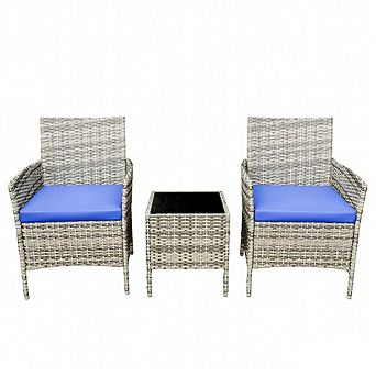 3 pc PE Rattan Patio Furniture Set, Wicker Chairs with Cushions for Garden, Backyard