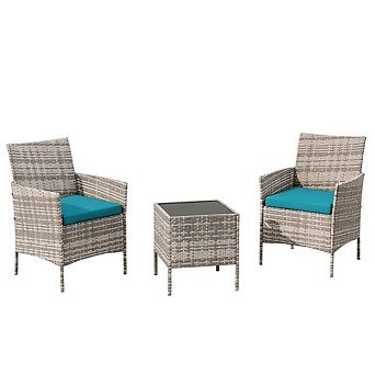 3 pc PE Rattan Patio Furniture Set, Wicker Chairs with Cushions for Garden, Backyard