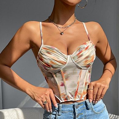 Women's Boho Vacation Pleated Spaghetti Strap Shirred Crop Tops