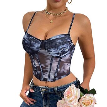 Women's Boho Vacation Pleated Spaghetti Strap Shirred Crop Tops