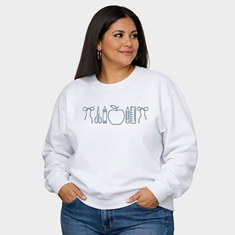 Embroidered Bows School Icons - Women's Plus Sized Graphic Sweatshirt