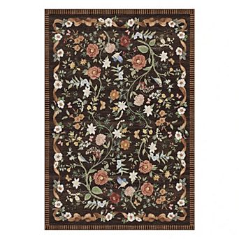 Floral Area Rugs, Machine Washable Soft Print Boho Carpet Non Slip Low Pile Flower Botanical Rug