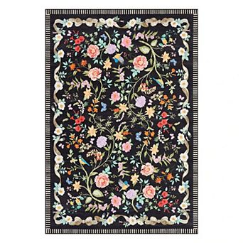 Floral Area Rugs, Machine Washable Soft Print Boho Carpet Non Slip Low Pile Flower Botanical Rug