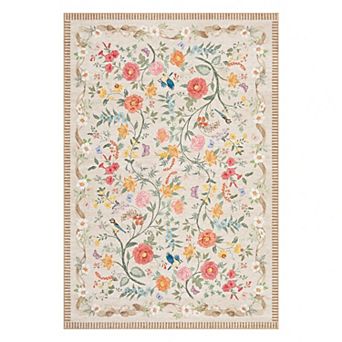 Floral Area Rugs, Machine Washable Soft Print Boho Carpet Non Slip Low Pile Flower Botanical Rug
