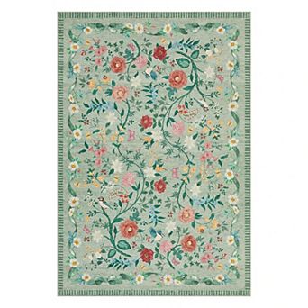 Floral Area Rugs, Machine Washable Soft Print Boho Carpet Non Slip Low Pile Flower Botanical Rug