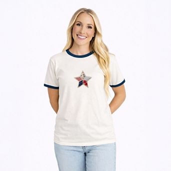 Patriotic Star Faux Patchwork - Women's Ringer Graphic T-Shirt
