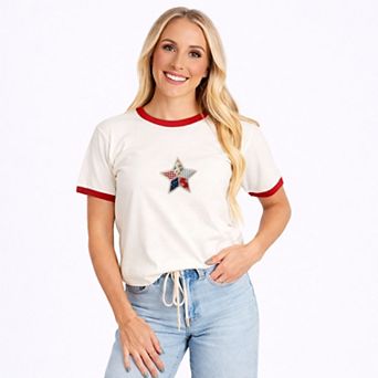 Patriotic Star Faux Patchwork - Women's Ringer Graphic T-Shirt