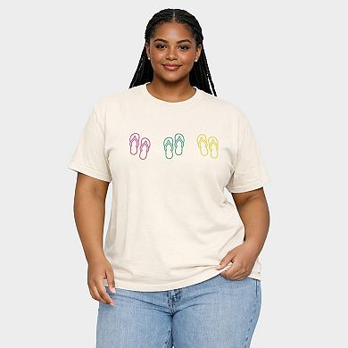 Embroidered Flip Flops - Women's Plus Sized Garment Dyed Graphic T-Shirt