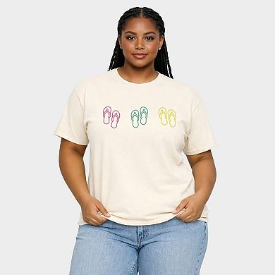 Embroidered Flip Flops - Women's Plus Sized Garment Dyed Graphic T-Shirt