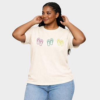 Embroidered Flip Flops - Women's Plus Sized Garment Dyed Graphic T-Shirt