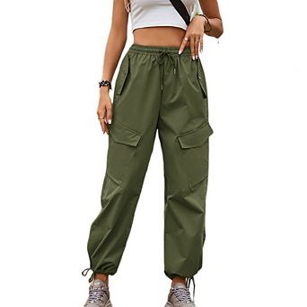 Women's High Waist Cargo Pants Casual Drawstring Elastic Waist Joggers with Pockets