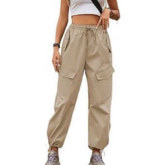 Women's High Waist Cargo Pants Casual Drawstring Elastic Waist Joggers with Pockets