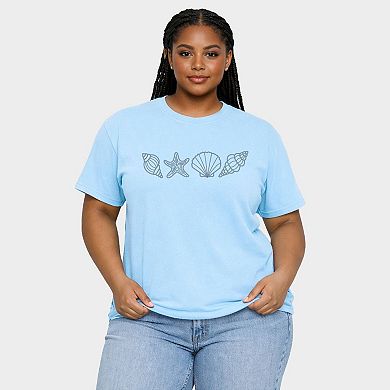 Embroidered Seashells - Women's Plus Sized Garment Dyed Graphic T-Shirt