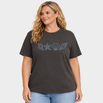 Embroidered Seashells - Women's Plus Sized Garment Dyed Graphic T-Shirt